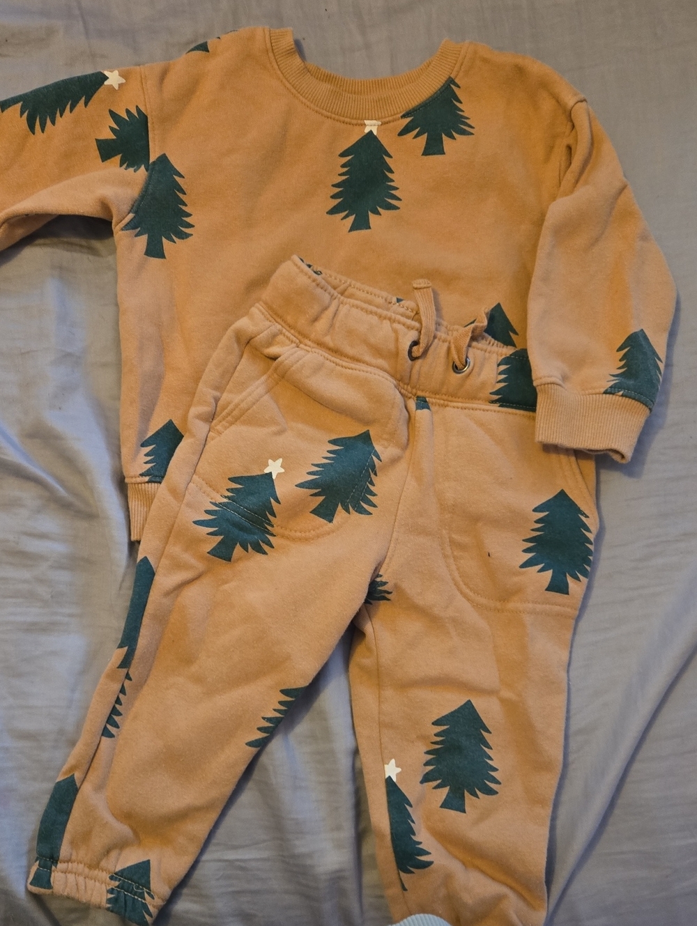 Cat & Jack Tan Sweatshirt and Joggers with Green Tree Print